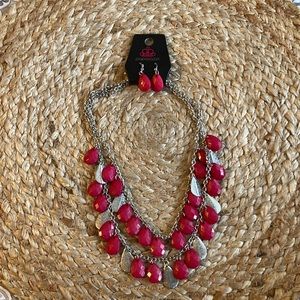 Paparazzi pretty in pink and silver beaded necklace and earrings.